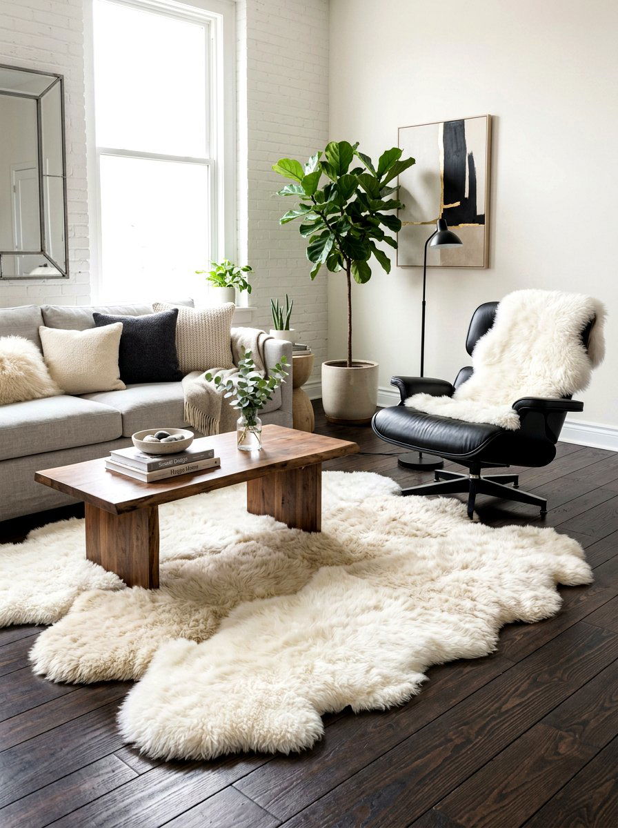 Sheepskin Layered Room - 30 winter living room styling ideas