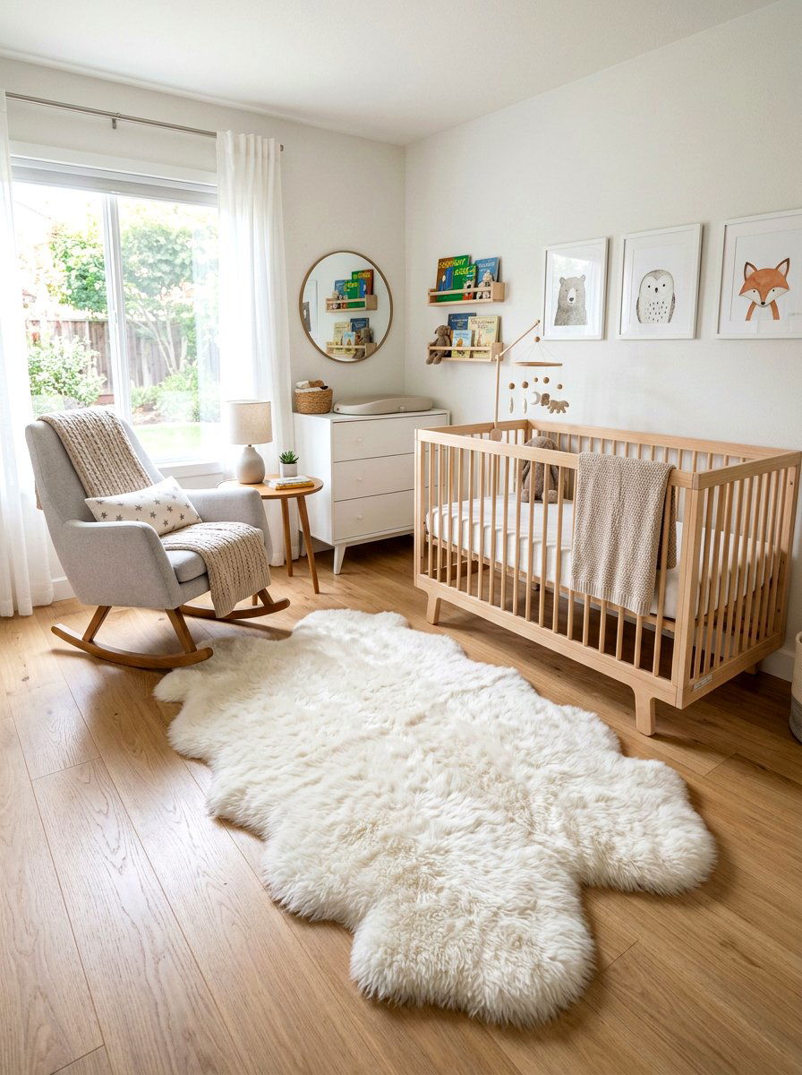 Sheepskin Rug Nursery - 30 Scandinavian nursery ideas