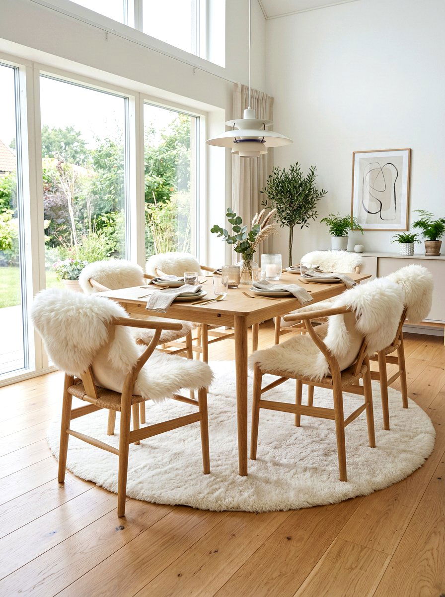 Sheepskin Rug Under Dining Chairs - 30 dining room rug placement ideas