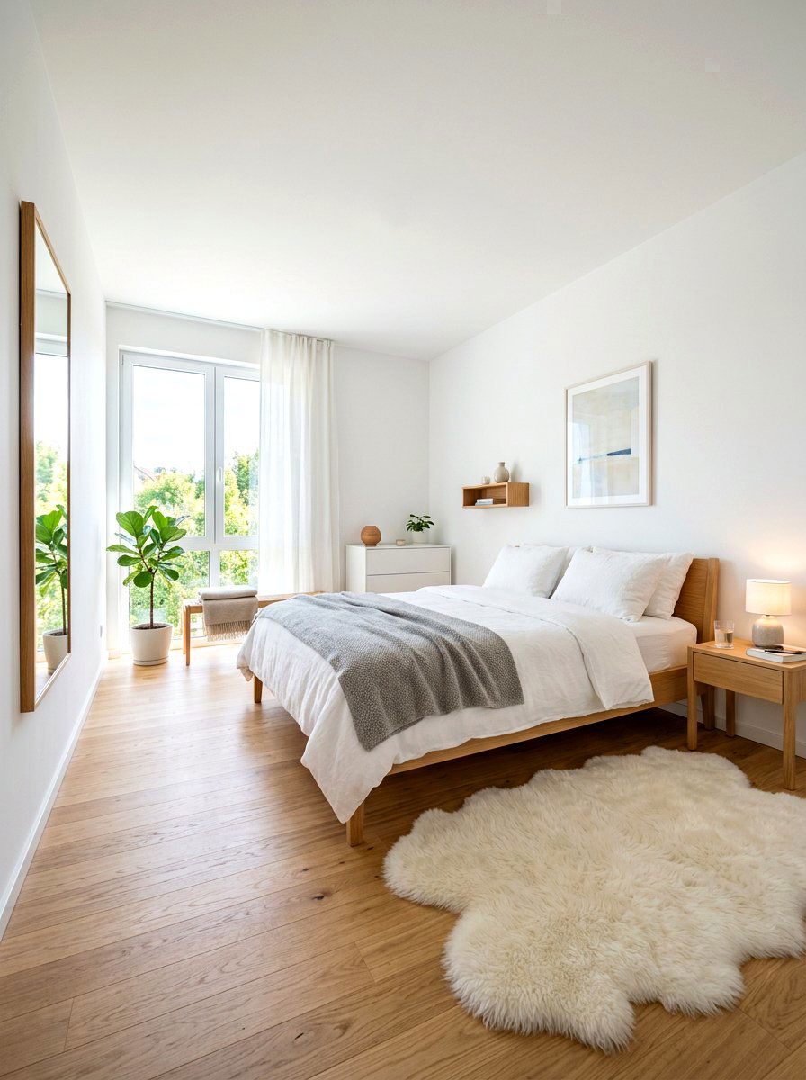 Sheepskin floor rug - 30 tactile bedroom decor ideas