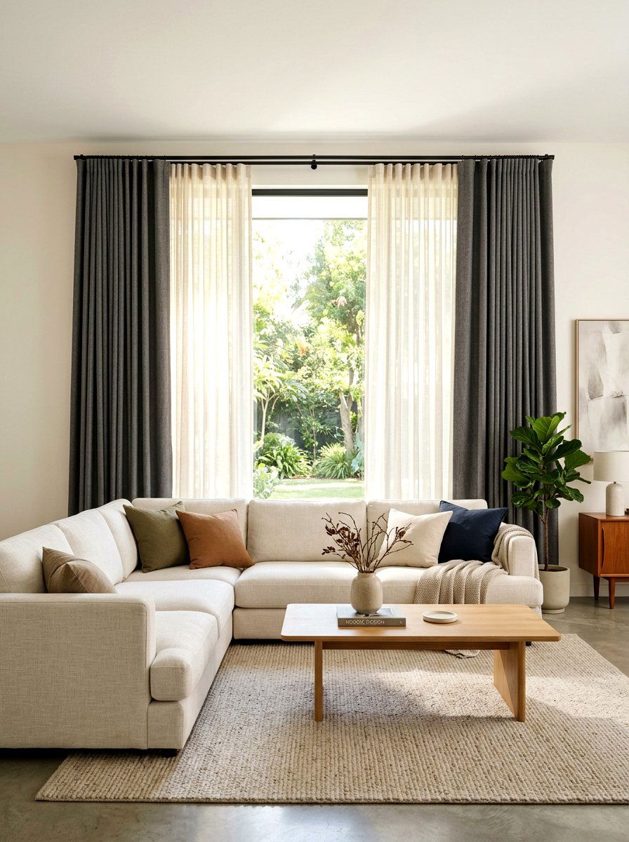 Sheer And Blackout Curtain Layering - 30 dramatic drapery living room ideas