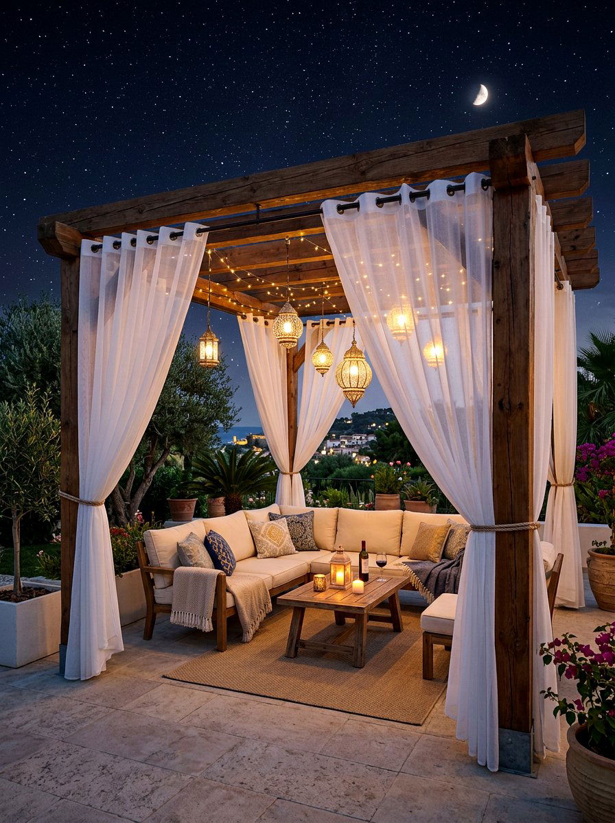 Sheer Curtain Starlit Patio - 30 starlit patio ideas