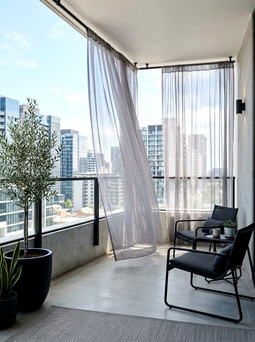 Sheer Grey Outdoor Drapes - 30 balcony privacy curtain ideas aesthetic