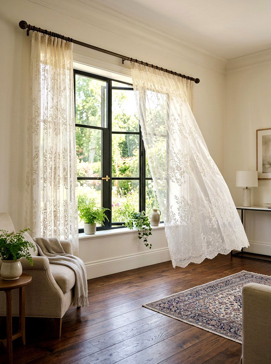 Sheer Lace Curtains - 30 English country bedroom decor ideas