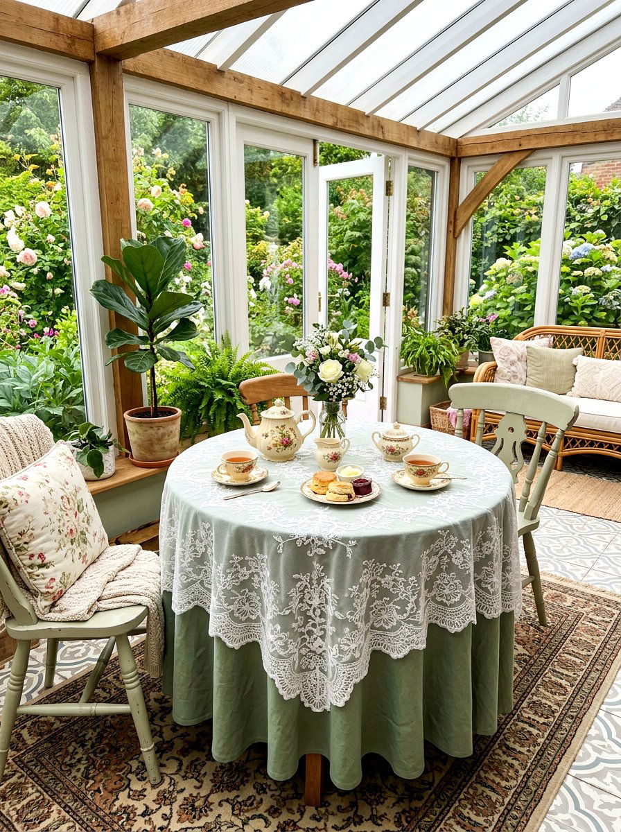 Sheer Lace Overlay Table - 30 skirted table ideas