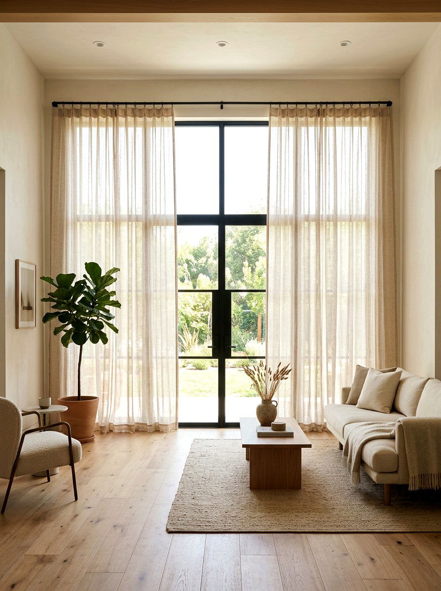 Sheer Linen Curtains - 30 warm minimalist home ideas