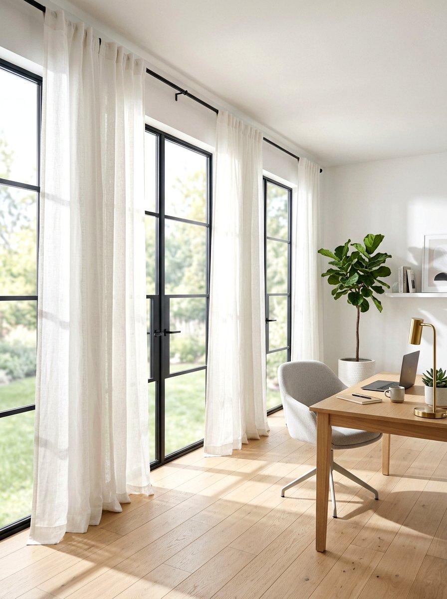Sheer Linen Curtains - 30 calming home office ideas