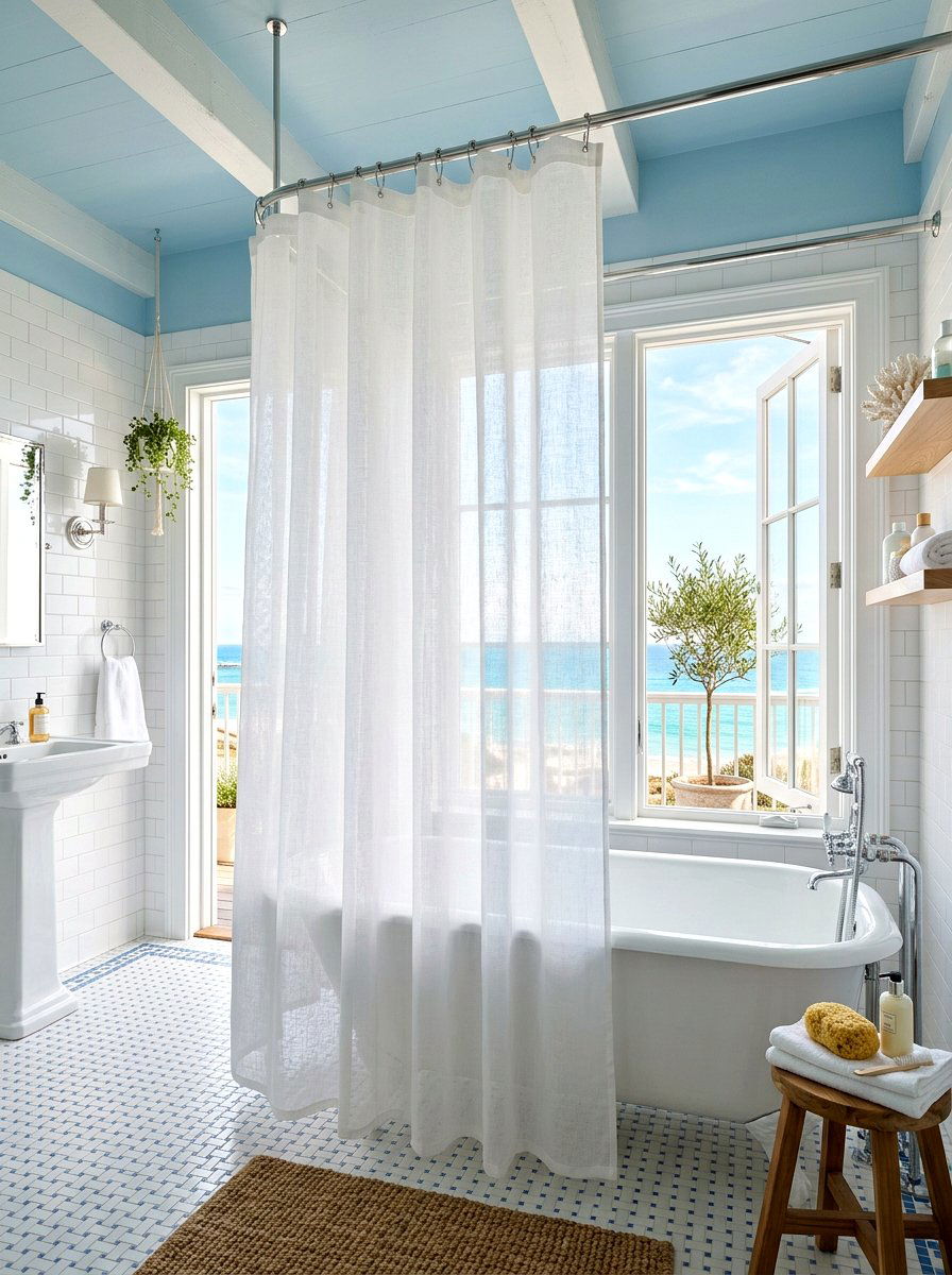 Sheer Linen Shower Curtain - 30 linen shower curtain ideas