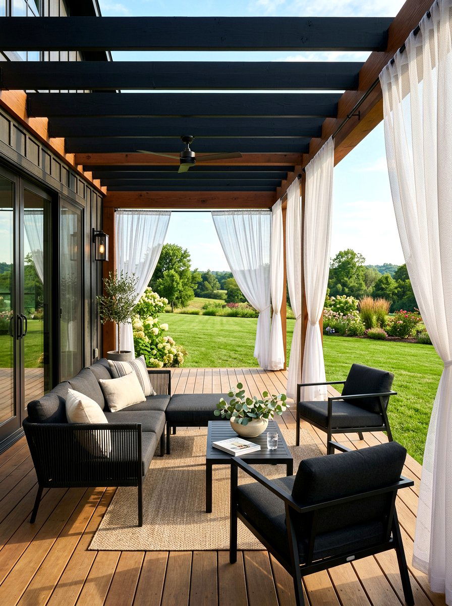 Sheer Mesh Porch Curtains - 30 porch with cafe curtains ideas