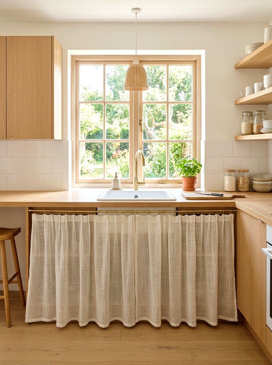 Sheer Muslin Sink Skirt - 30 sink skirt kitchen ideas