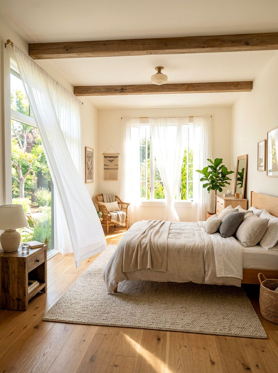 Sheer White Curtains - 30 cottage romantic bedroom ideas