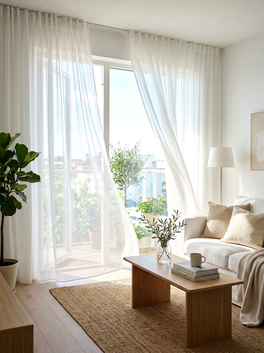 Sheer Window Curtains - 30 small apartment living room ideas
