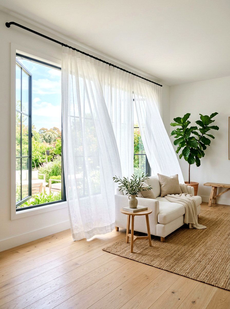 Sheer Window Drapes - 30 quiet room decor ideas
