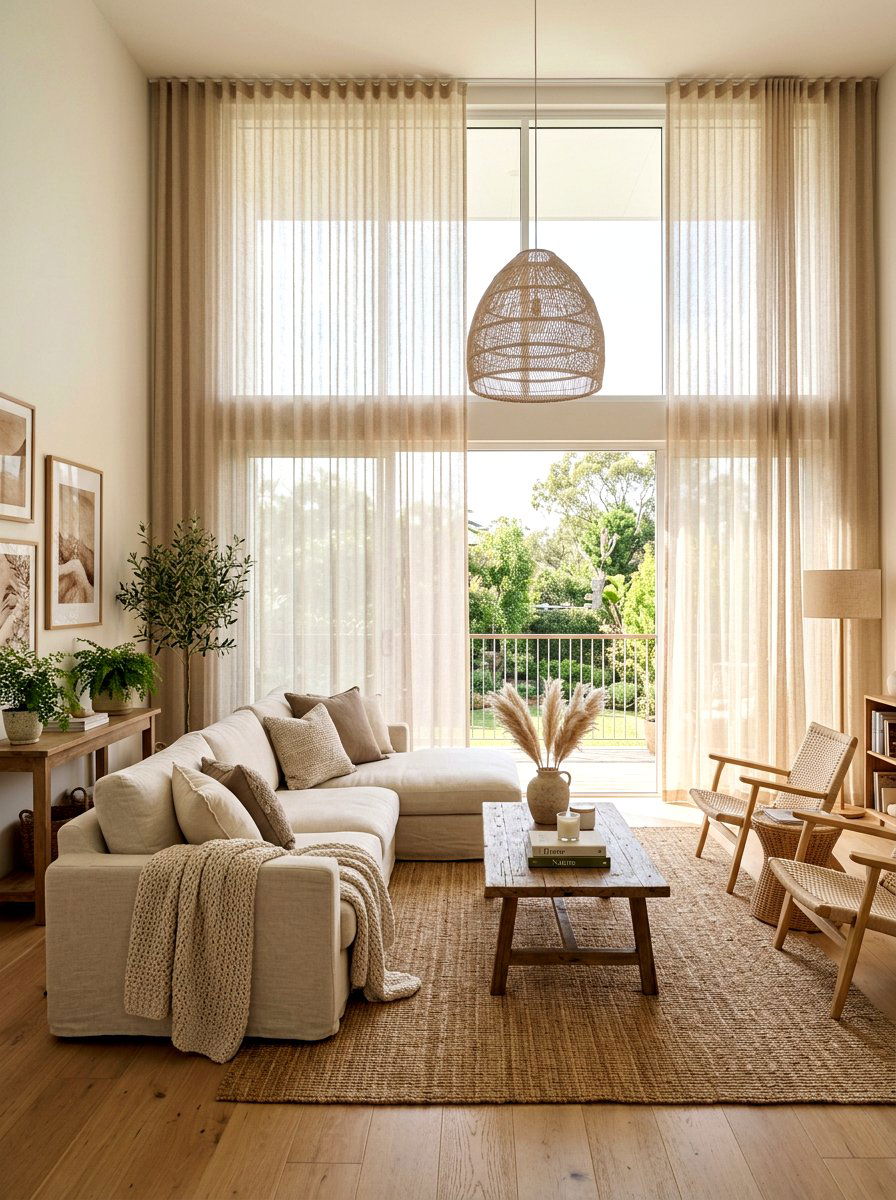 Sheer Window Panels - 30 toasted beige living room ideas