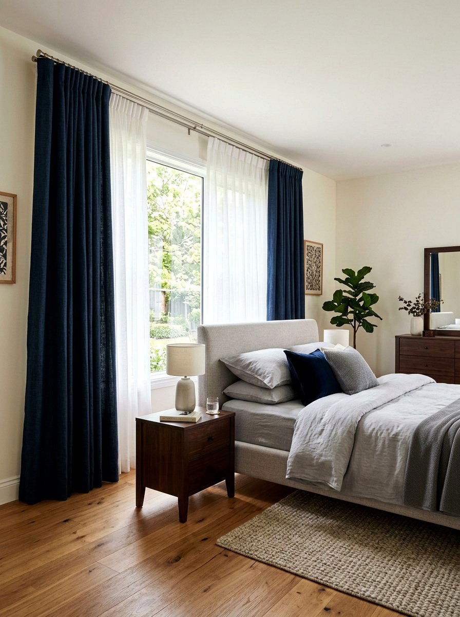 Sheer and blackout curtain combination - 30 bedroom curtain layering ideas