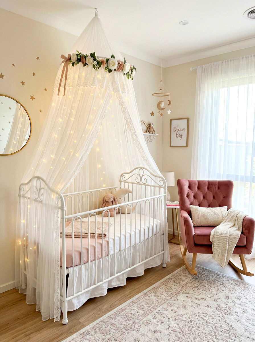 Sheer canopy baby bed - 30 romantic baby room ideas