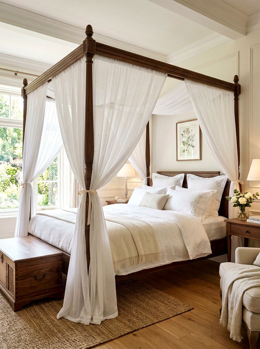 Sheer canopy bed curtains - 30 calm sensory bedroom decor ideas
