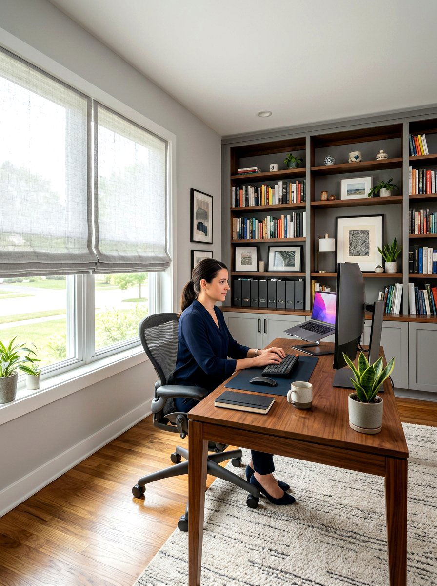 Sheer home office shades - 30 roman shade ideas
