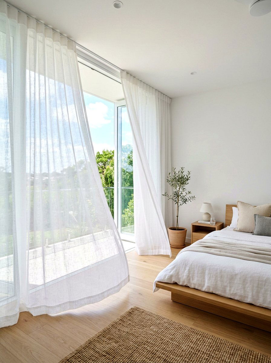 Sheer linen curtain bedroom - 30 beach cottage bedroom ideas
