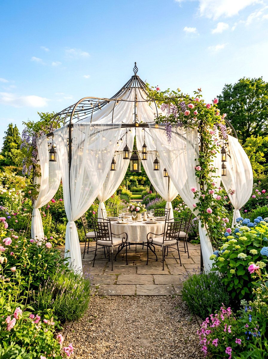 Sheer pergola panels - 30 pergola curtain ideas