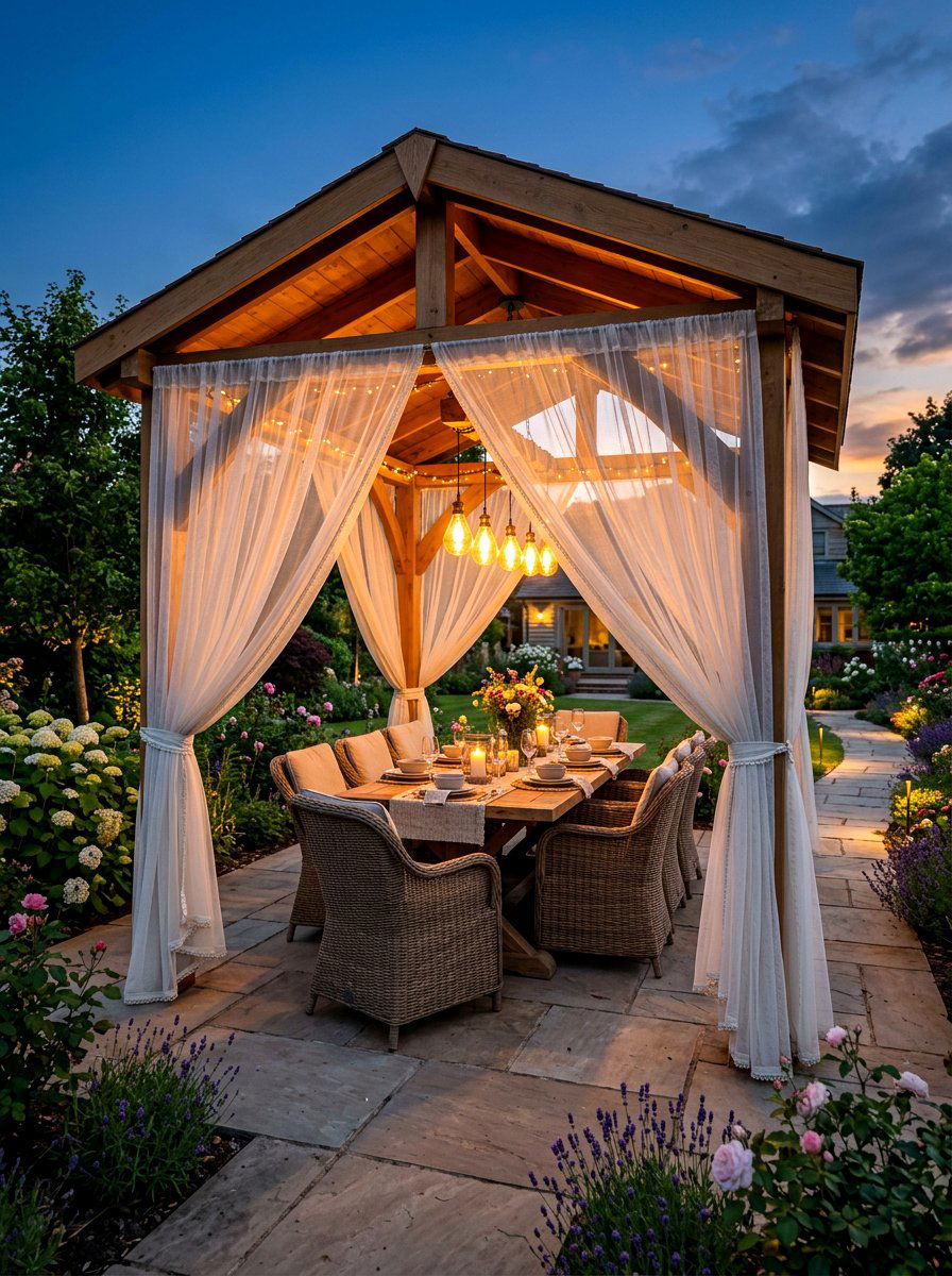 Sheer privacy netting curtains - 30 cabana curtain ideas