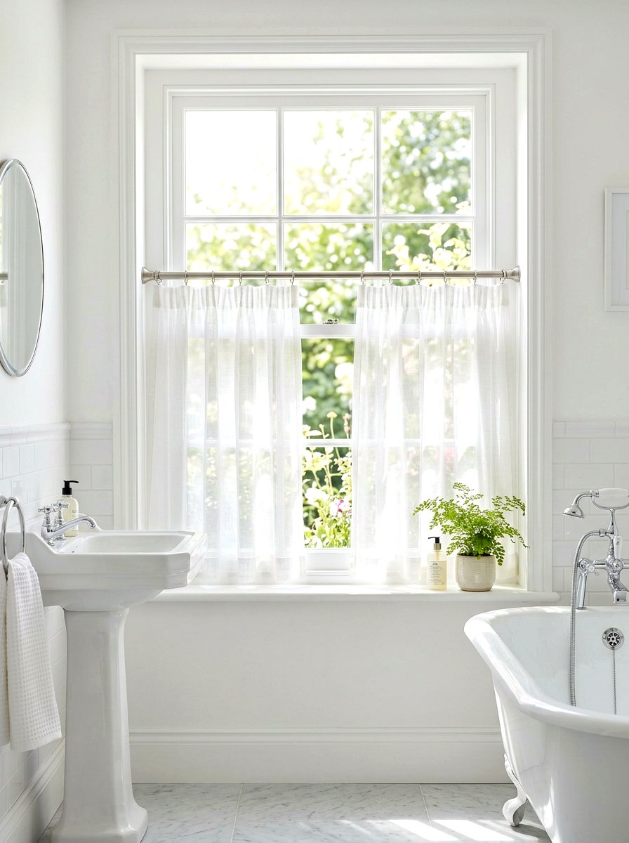 Sheer voile bathroom cafe curtain - 30 cafe curtain bathroom ideas