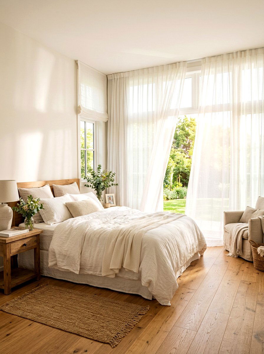 Sheer white curtain bedroom - 30 Paris apartment bedroom ideas