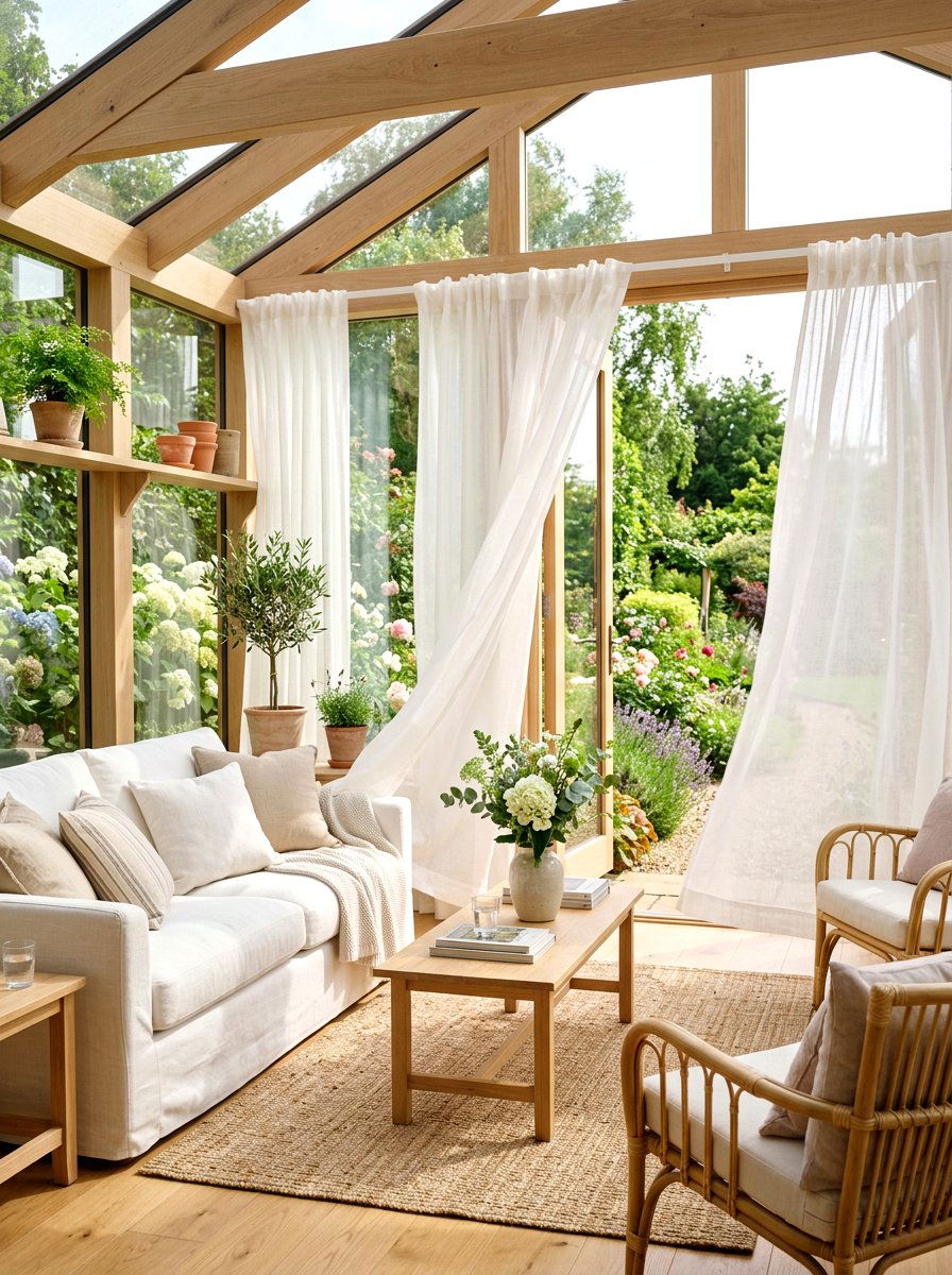 Sheer white curtain sunroom - 30 boho sunroom ideas