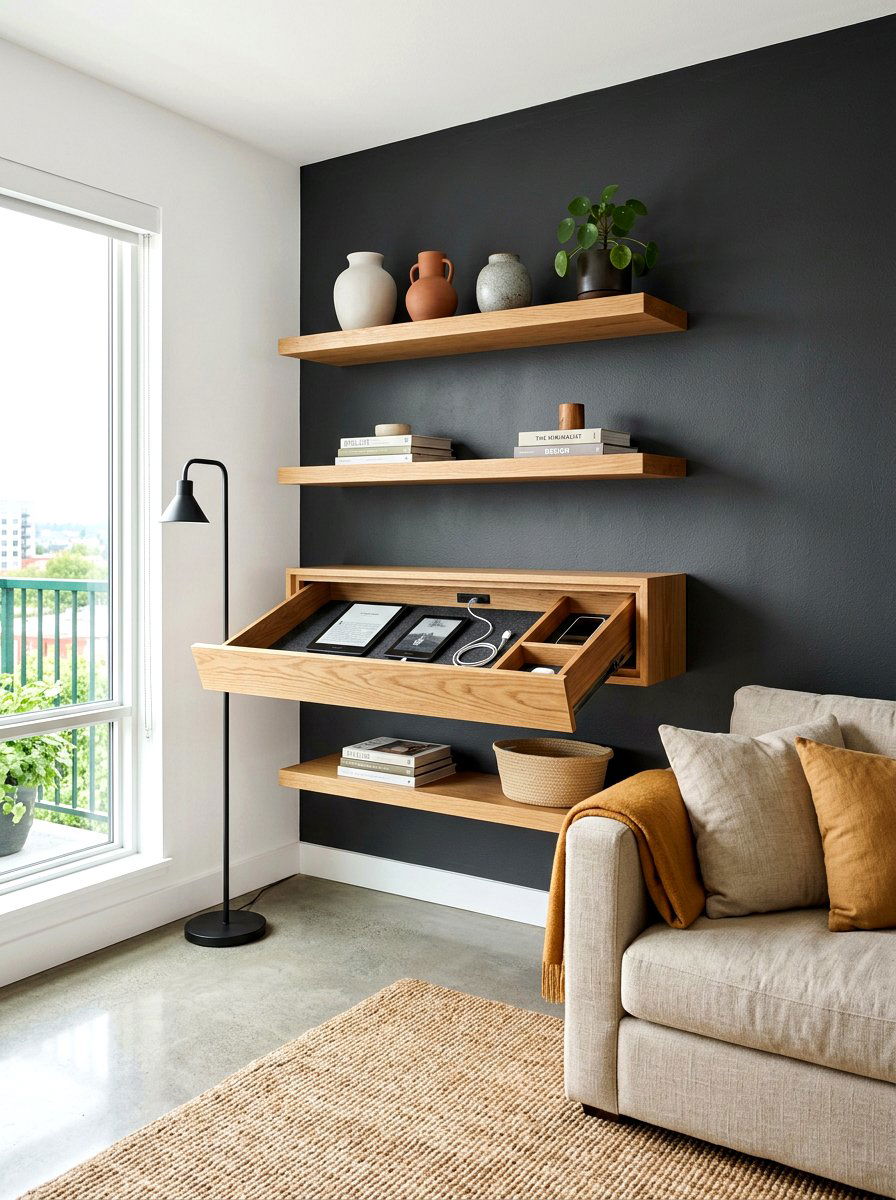 Shelf Charging Drawer - 30 hidden charging drawer ideas