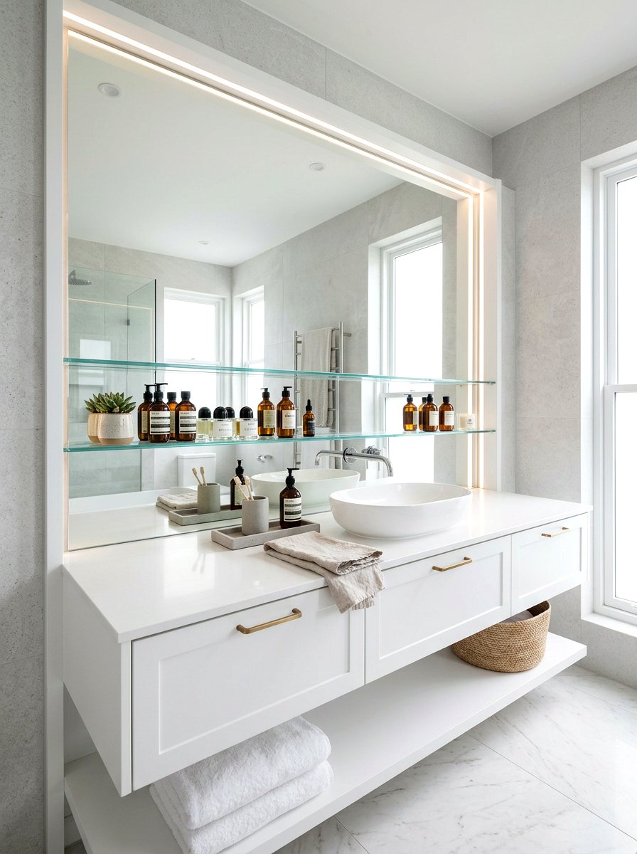 Shelf Integrated Mirror Wall - 30 mirror wall bathroom ideas