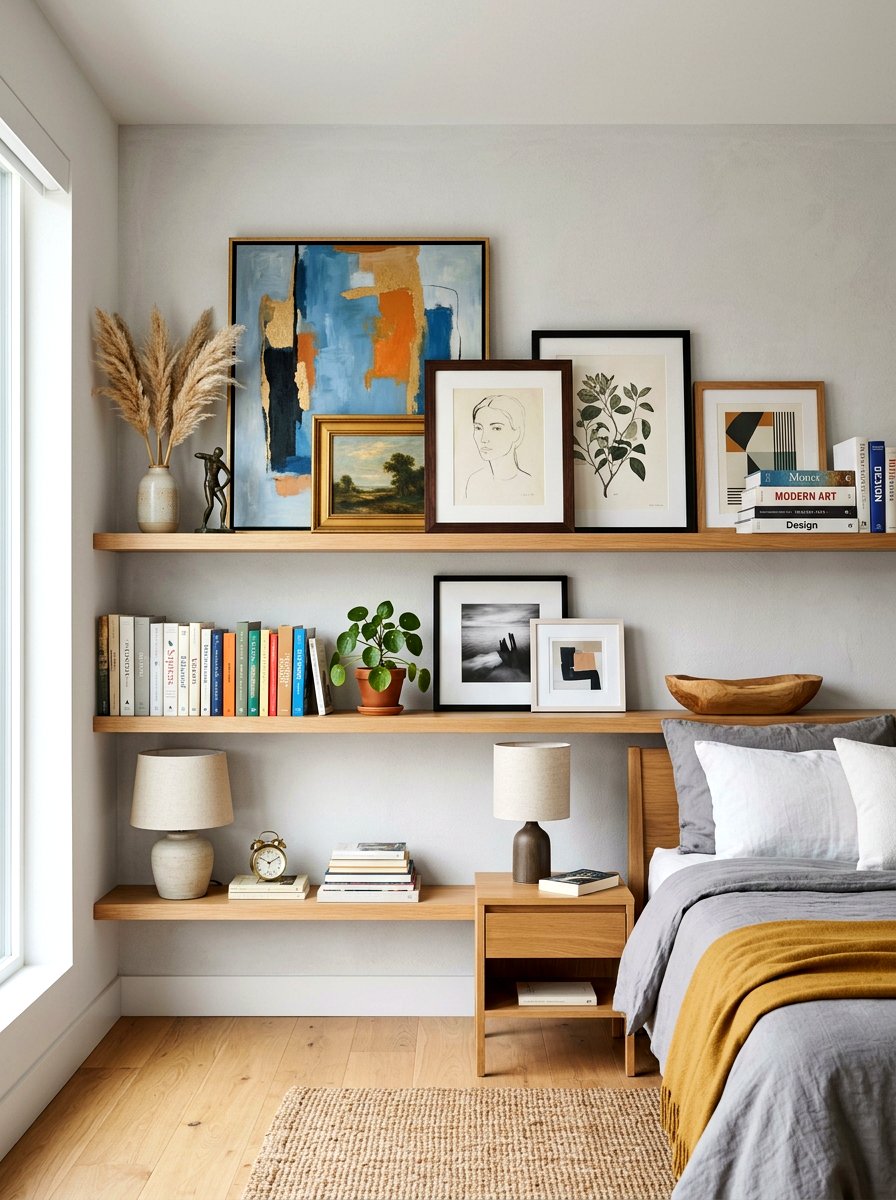 Shelf With Leaning Art - 30 aesthetic bookshelf styling apartment ideas