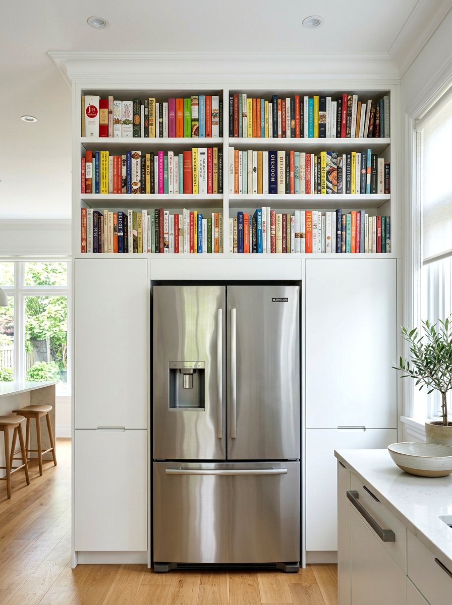 Shelf above refrigerator - 30 book shelf kitchen ideas