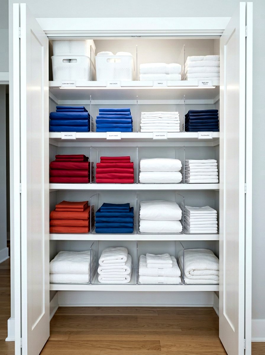 Shelf dividers for closet - 30 bedding storage ideas