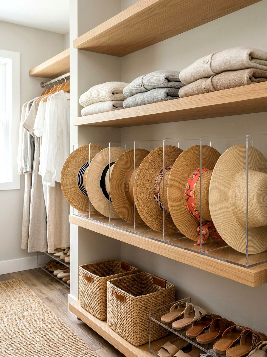 Shelf dividers for sun hats - 30 hat storage closet ideas