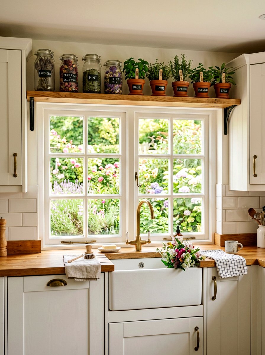 Shelf over kitchen window - 30 tiny kitchen open shelf ideas