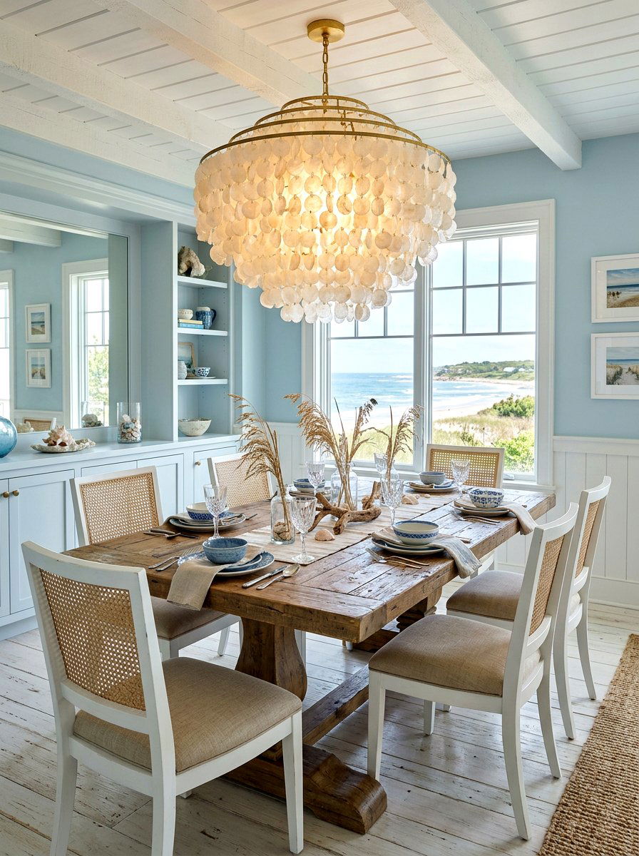 Shell Chandelier Dining Room - 30 coastal dining room ideas