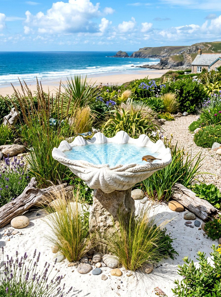 Shell Shaped Bird Bath - 30 bird bath ideas