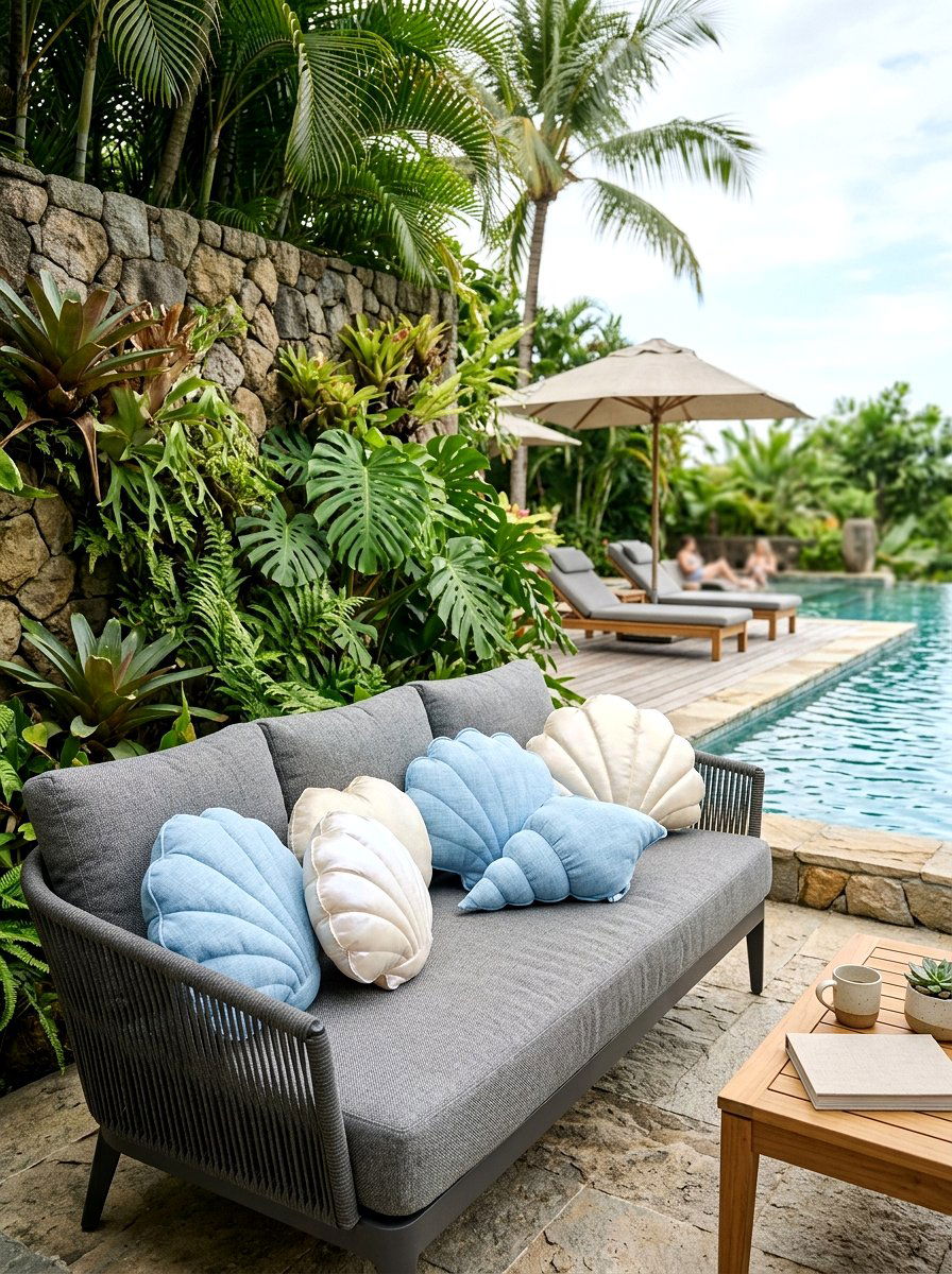 Shell Shaped Pillow - 30 pool party decor ideas