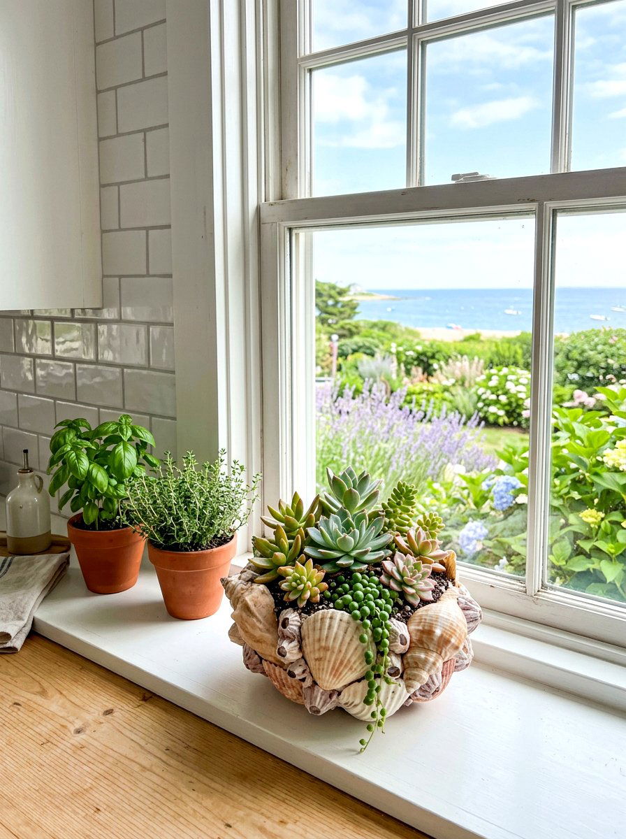 Shell Succulent Planter - 30 shell decor ideas