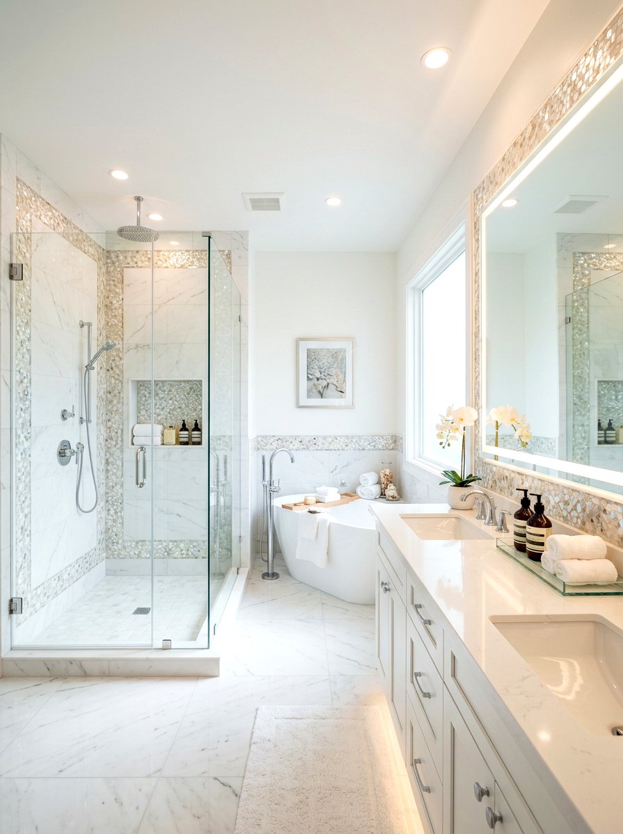 Shell Tile Inlay - 30 seaside bathroom ideas