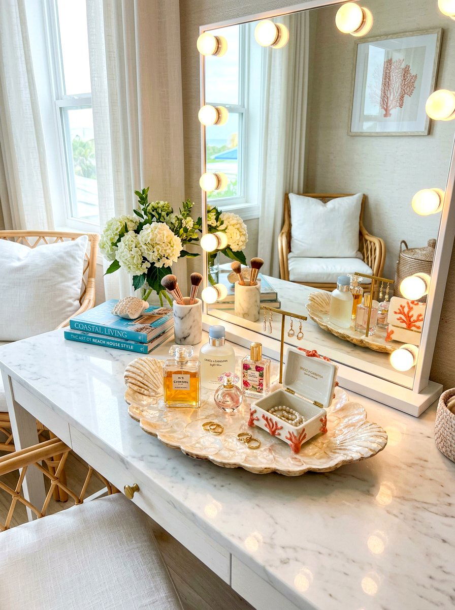 Shell Vanity Tray - 30 shell decor ideas
