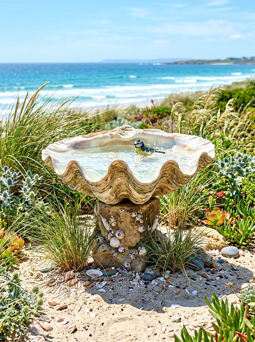 Shell bird bath - 30 front yard bird bath ideas