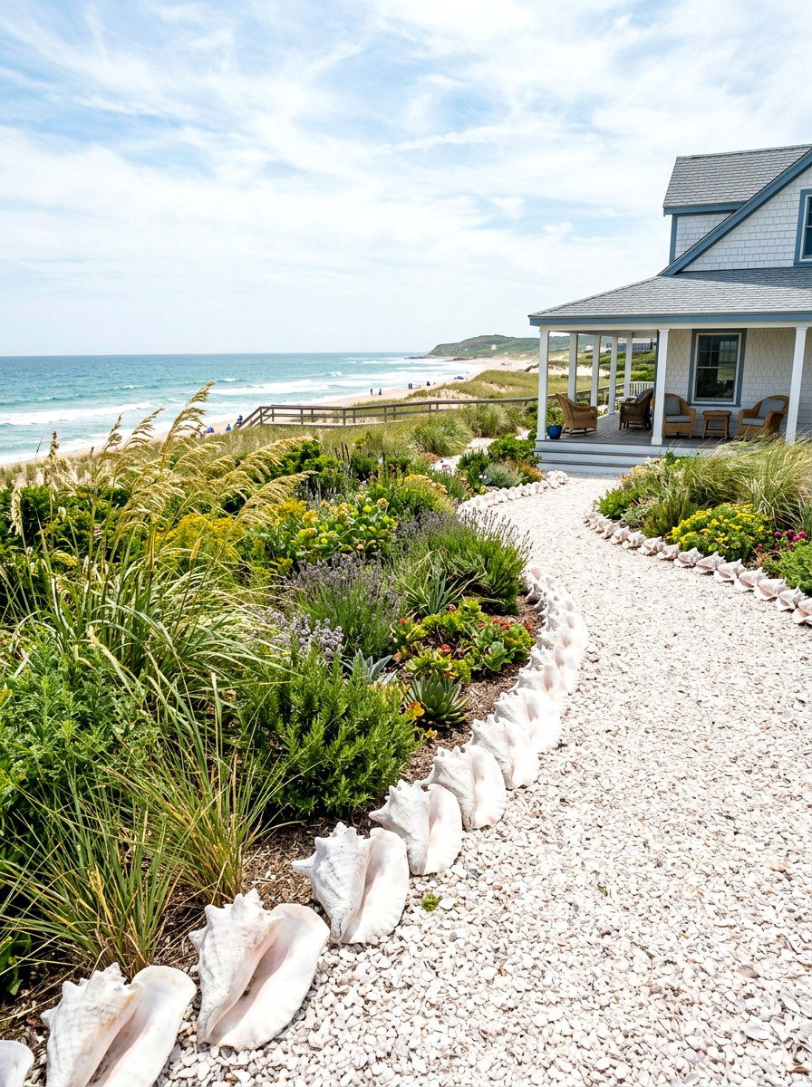 Shell garden border - 30 garden edging ideas