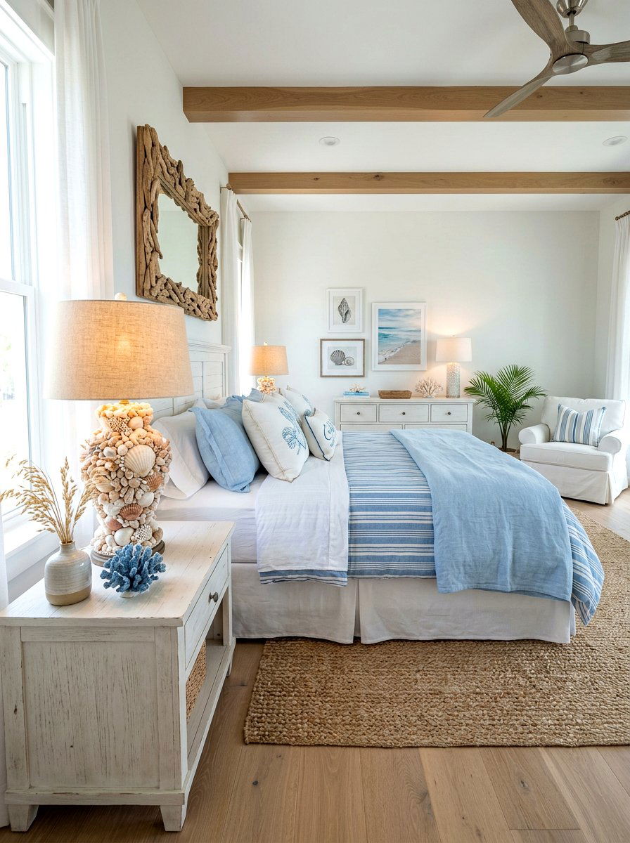 Shell lamp bedroom - 30 coastal prep bedroom ideas