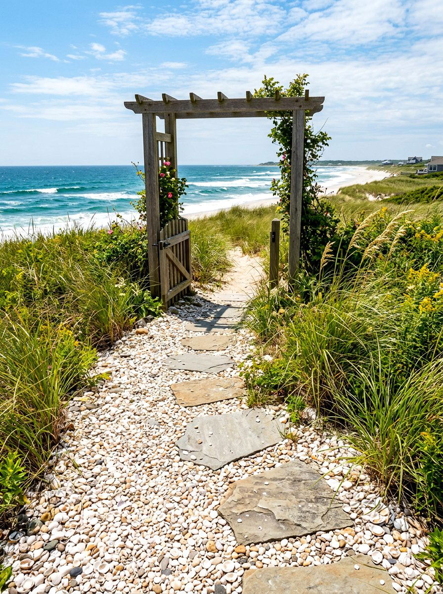 Shell path and paver driveway entry - 30 coastal exterior ideas
