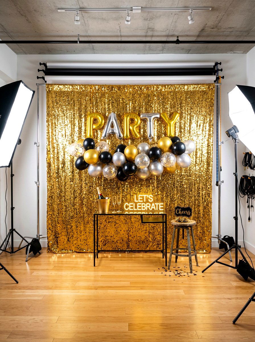 Shimmer Sequin Wall - 30 home studio backdrop ideas