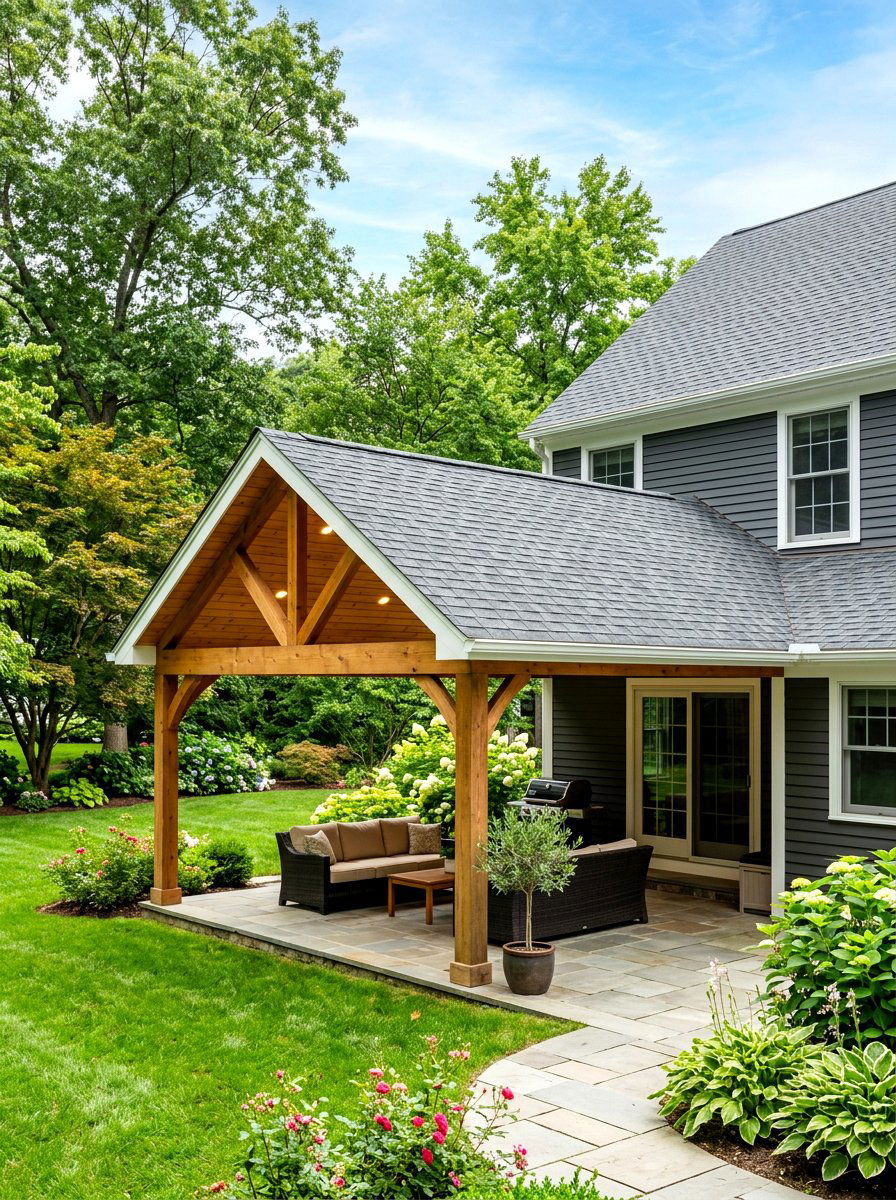 Shingle Roof Extension - 30 covered patio ideas
