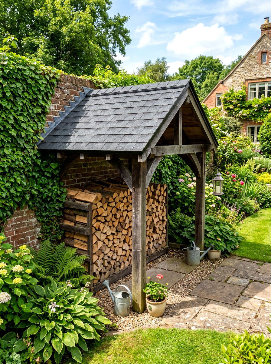 Shingle Roof Firewood Shelter - 30 wood storage shed ideas