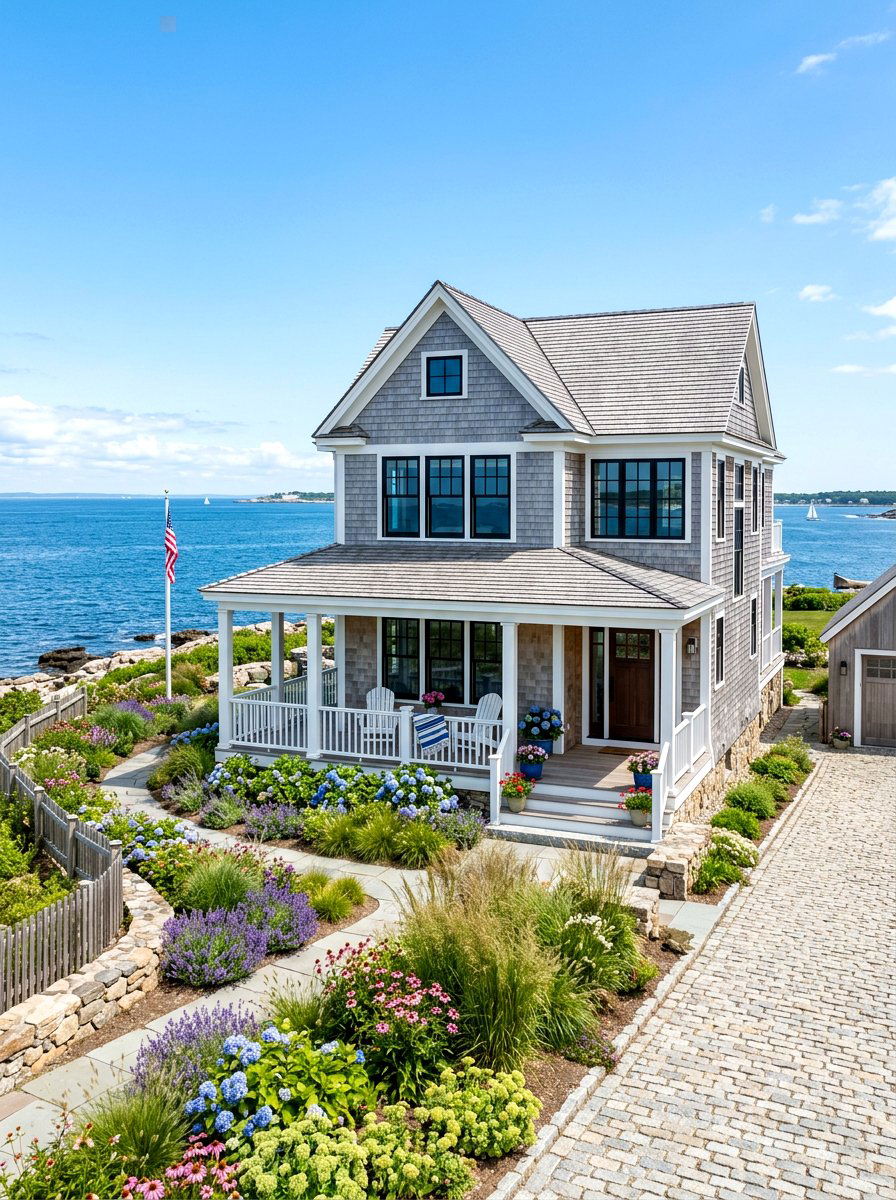 Shingle Style Coastal House - 30 black bronze window exterior ideas