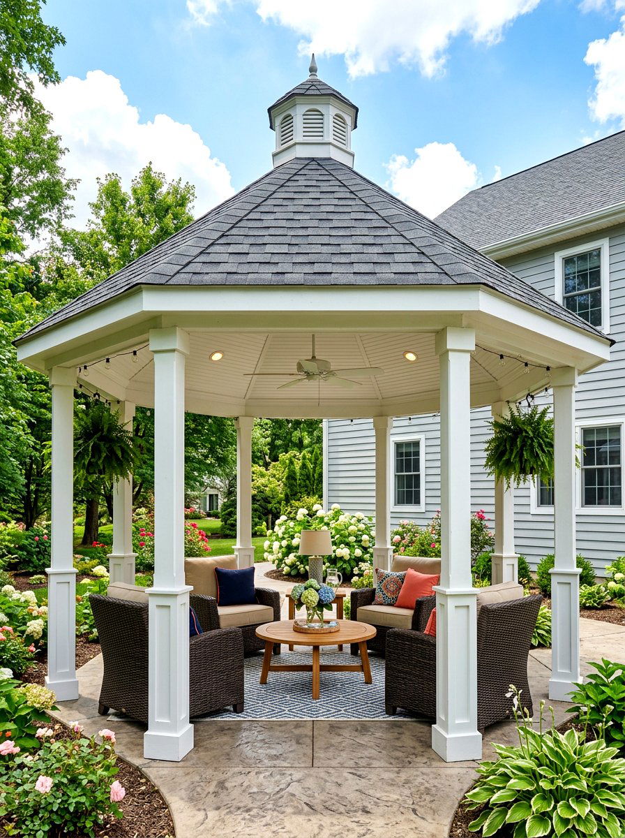 Shingle roof gazebo - 30 garden party gazebo ideas